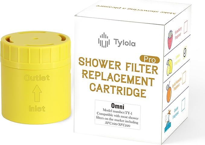 High Output Universal Shower Filter Replacement Cartridge –Efficiently Remove Chlorine, Heavy Metals & dirt, Infused with Vitamin C Lemon Scent – Fit Famous Showerhead Filters Brand(1 Pack)