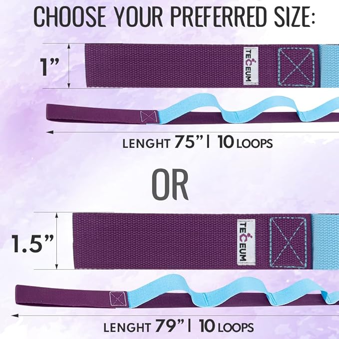 TECEUM Stretching Strap for Yoga & Physical Therapy – 10 Loops – Non-Elastic Leg Stretch Straps for Stretching, Exercising, Pilates, Post-Injury Rehabilitation for All Levels – Men & Women-FlexoryFit