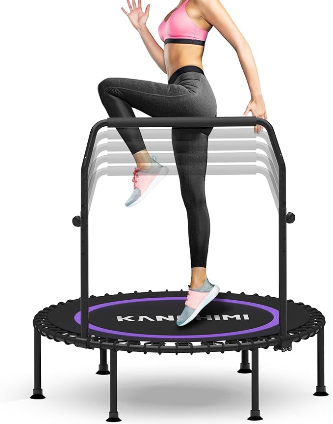 Kanchimi 550 LBS Foldable Mini Trampoline, 40" Fitness Trampoline Without armrests/U Shape Adjustable Foam Handle, Stable&Quiet Exercise Rebounder for Adults Indoor/Outdoor Workout-FlexoryFit