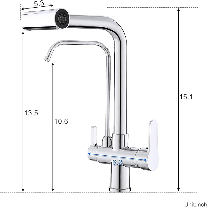 Dual Handles Kitchen Sink Faucet with Drinking Water Faucet, 3 Way Pull Out Kitchen Faucet with 3-Function Sprayer for Water Filtration System, Chrome