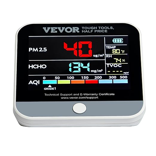 VEVOR Mini Air Quality Monitor 8-in-1, Professional PM2.5 PM10 PM1.0 Particle Counter, Formaldehyde, Temperature, Humidity, TVOC AQI Tester for Indoor/Outdoor, Air Quality Meter w/Alarm Thresholds