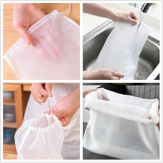 6 Pack Brew Bag Large (12"x18") Straining Bag, Reusable Nylon Cold Brew Bags 120 Micron Fine Mesh Bag with Drawstring for Home Brewing Hops Grains Fruit Apple Grape Wine Straining