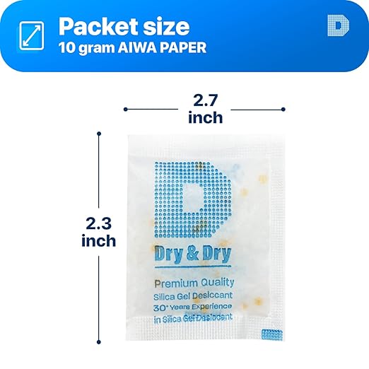 Dry & Dry 10 Gram [200 Packets] Orange Indicating Silica Gel Packets Desiccants - Food Safe Silica Packs, Silica Gel, Silica Packets, Desiccant Packs for Food Storage