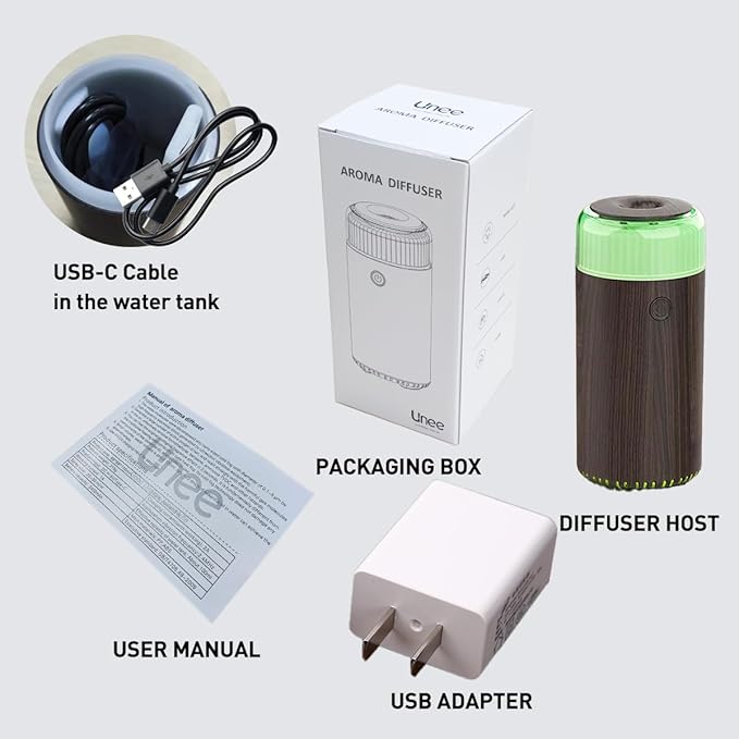 Upgrade Car Diffuser,90ml USB Rechargeable Aroma Essential Oil Aromatherapy Humidifier Diffuser(Built-in Battery Dark Grey Wood Grain)
