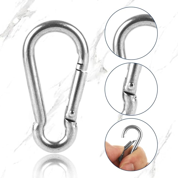 MIVIDE 100 Pack M4 x 1.57 Inch Carabiner Clips Spring Snap Hook, 304 Stainless Steel Heavy Duty Snap Hooks Carabiner Quick Link Clip for Camping Hiking Traveling Outdoor Swing Gym, 110Lbs Capacity