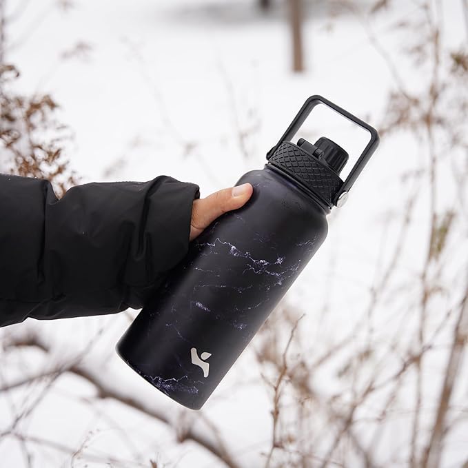 18 oz Insulated Water Bottle Stainless Steel Sport Bottles with 3 Lids,Army Green-FlexoryFit