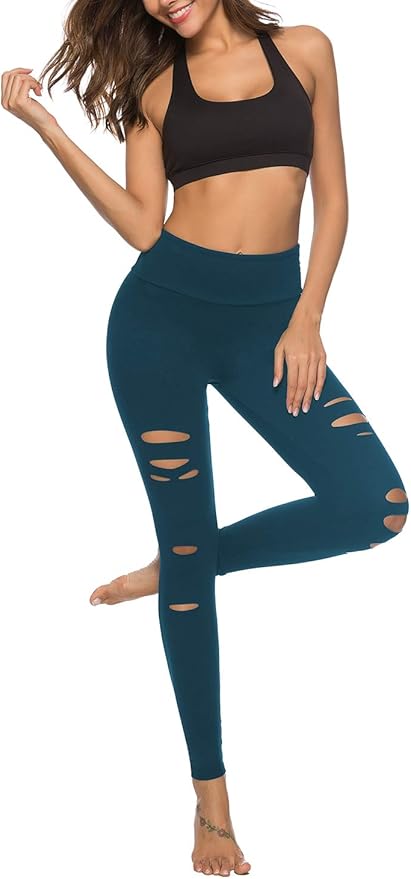 DIBAOLONG Womens High Waist Yoga Pants Cutout Ripped Tummy Control Workout Running Yoga Skinny Leggings-FlexoryFit