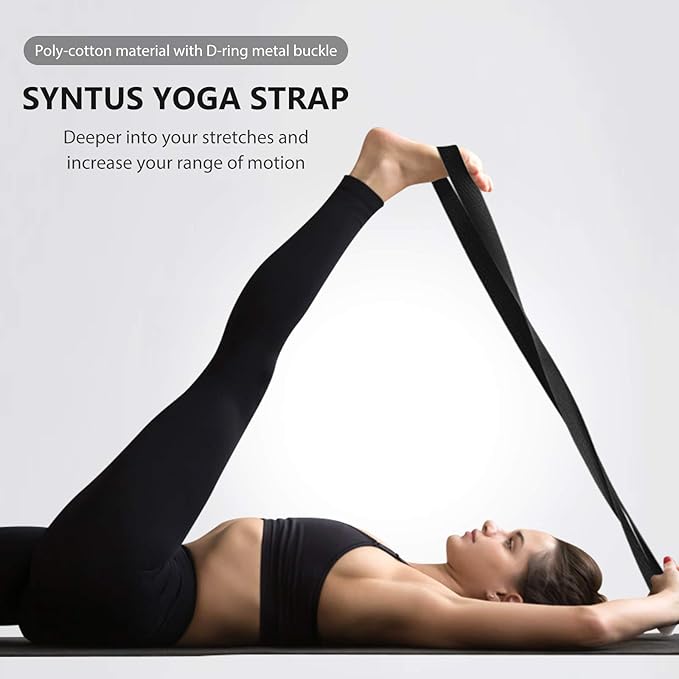 Syntus Yoga Block and Yoga Strap Set, 2 Soft Non-Slip Yoga Blocks 9×6×4 inches, 8FT Metal D-Ring Strap for Yoga, General Fitness, Pilates, Stretching and Toning-FlexoryFit