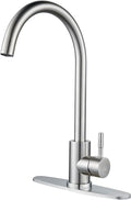 Single Handle High Arc Brushed Nickel Kitchen Faucet Stainless Steel Commercial Single Hole Kitchen Sink Faucet, Modern One Hole Bar Sink Faucet with Deck Plate
