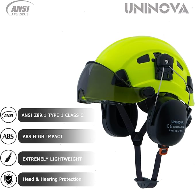 UNINOVA Arborist Helmet Forestry Helmet Chainsaw Helmet with Visor and Earmuffs,OSHA Safety Hard Hat Helmet for Logging Trimming Mowing Climbing Tree Service Garden Work
