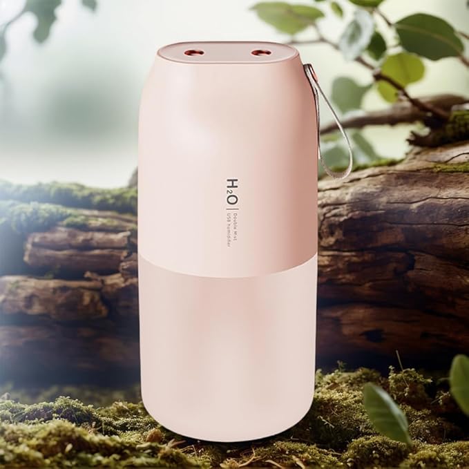 Dual Nozzle Portable Humidifier 300ml with Dual Spray Modes and Night Light for Bedroom and Car