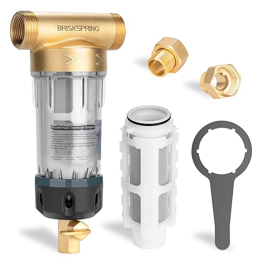Spin Down Sediment Filters With Scraper, Well Water Filter System for House, Reusable Whole House Water Filter for Well Water, 300 Micron, 1" MNPT + 3/4" FNPT + 3/4"MNPT, BPA Free