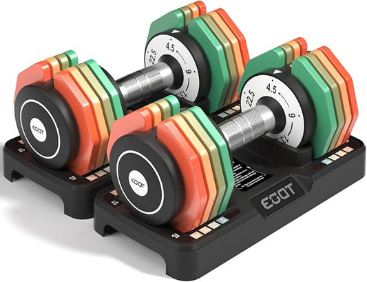 Adjustable Dumbbells Set/Single, 12.5LB/22.5LB/55LB 5 in 1 Free Adjustable Dumbbell Set with Anti-Slip Handle & Rainbow-colored Weight Plates for Home Gym, Weight Set for Women Men-FlexoryFit