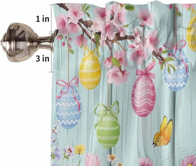 Happy Easter Tier Curtains 45 Inches Long, Spring Bunny Eggs Flower Teal Wood - Image 6