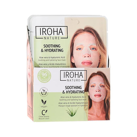 IROHA NATURE Comforting & Hydrating Tissue Face Mask with Aloe Vera | 15 Pieces | Aftersun Effect | 96% Natural Ingredients-FlexoryFit
