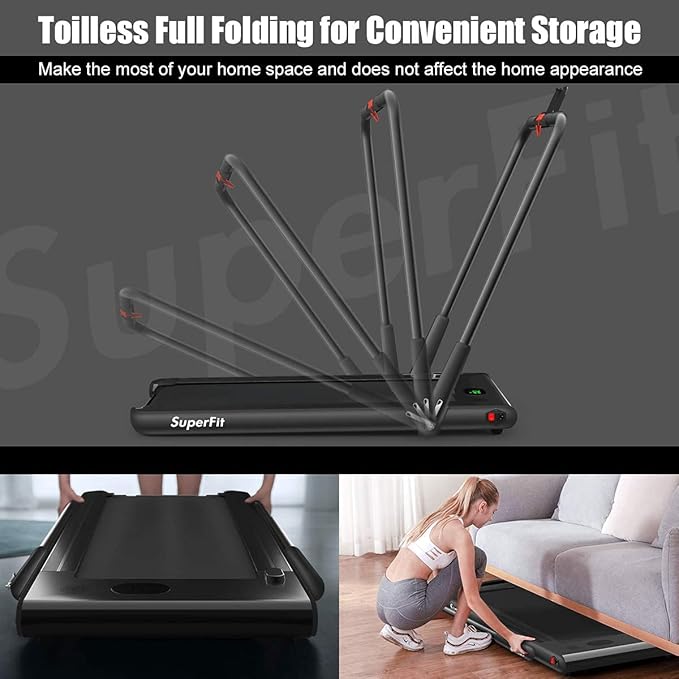 Goplus 2 in 1 Folding Treadmill, 2.25HP Under Desk Electric Superfit Treadmill, Installation-Free with APP Control, Remote Control, Bluetooth Speaker, LED Display, Walking for Home-FlexoryFit