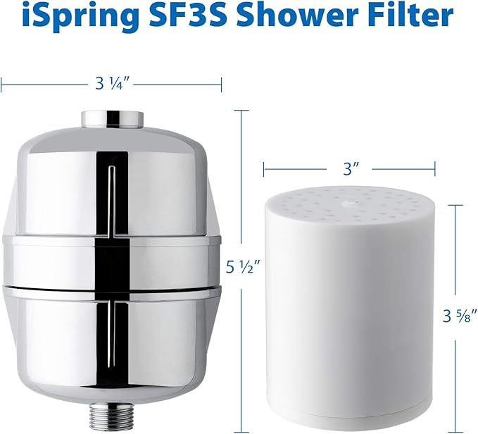 iSpring SF3S 15-Stage High Output Universal Shower Filter with Replaceable Cartridge, Better Skin, Softer Hair, and Stronger Nails, Chrome