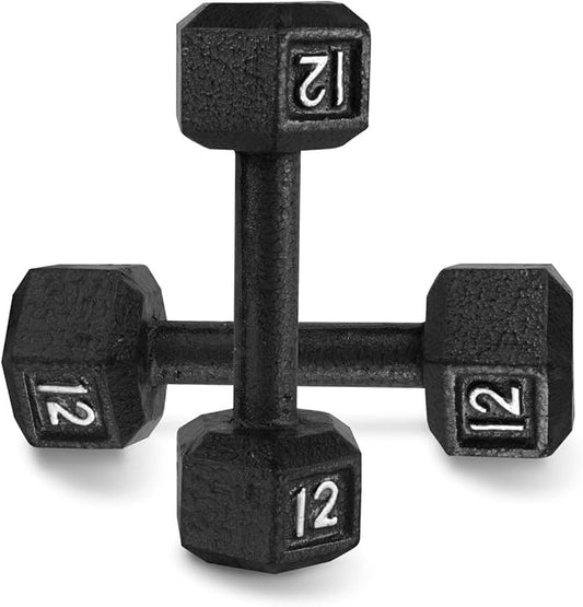 WF Athletic Supply Cast Iron Solid Hexagon Gray/Black Dumbbells, Strength Training Free Weights Set of 2 for Women and Men, Hand Weights Sold by Pairs, Multi-Select Size Options Available-FlexoryFit