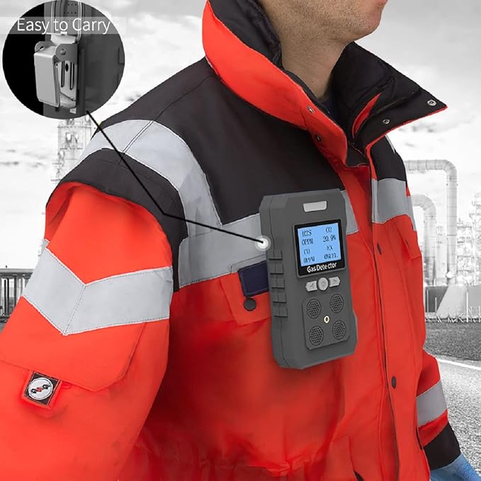 4 Gas Monitor Rechargeable Portable Gas Detector H2S O2 CO and LEL Multi Gas Monitor Professional Gas Sniffer with LCD Display Sound Light Vibration Alarm Mode.