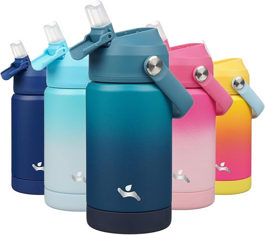 Insulated Water Bottle with Straw Lid,12 oz Stainless Steel Vacuum Metal Bottle with Silicone Handle,Vast-FlexoryFit