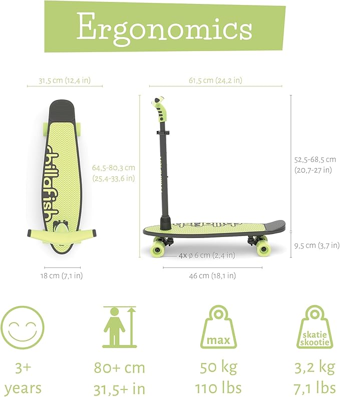 Chillafish Skatieskootie Customizable Training Skateboard and Lean-to-Steer Scooter with Detachable Stability Handlebar, Ages 3+-FlexoryFit