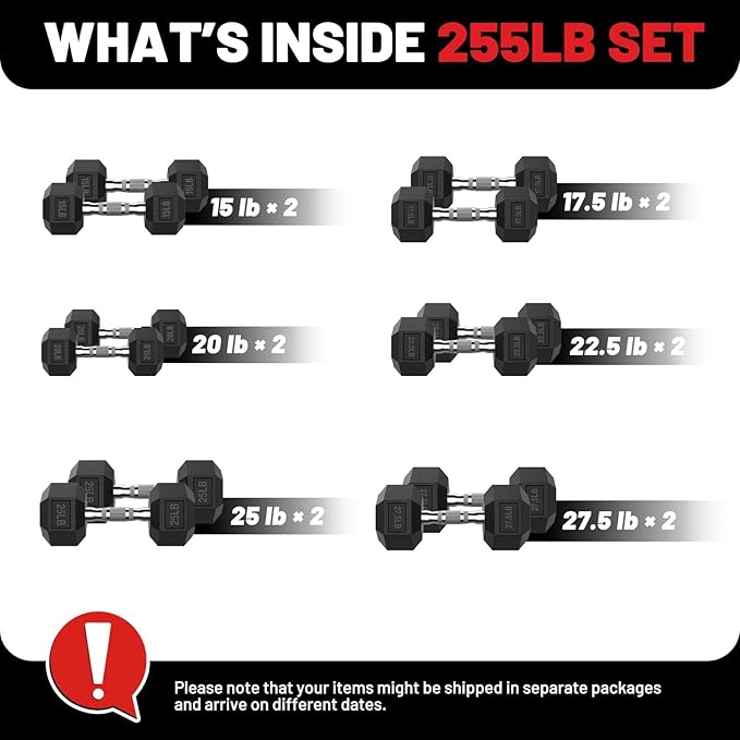 PAPABABE Hex Dumbbell Set 45-550 lb, Rubber Encased Home Gym Dumbbells, Weights Dumbbells for Women & Men, Hand Weight for Strength Training-FlexoryFit