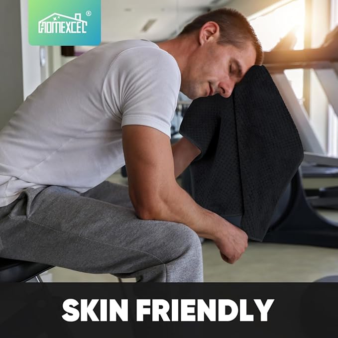 HOMEXCEL Black Gym Towels 6 Packs, (16x27 inches) Highly Absorbent Yoga Towel, Ultra Soft Hand Towels for Daily Use, Fast Drying Microfiber Workout Towels for Gym, Spa, Fitness, Camping, Hotel-FlexoryFit