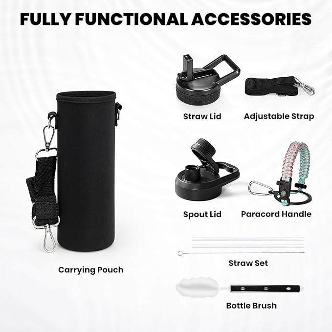 Insulated Water Bottle 20 oz, Triple Wall Vacuum Stainless Steel (Cold for 48 Hrs), Leak Proof & Non-BPA, Kids Water Bottle Jug for School with Straw Spout Lids, Hydrangea-FlexoryFit