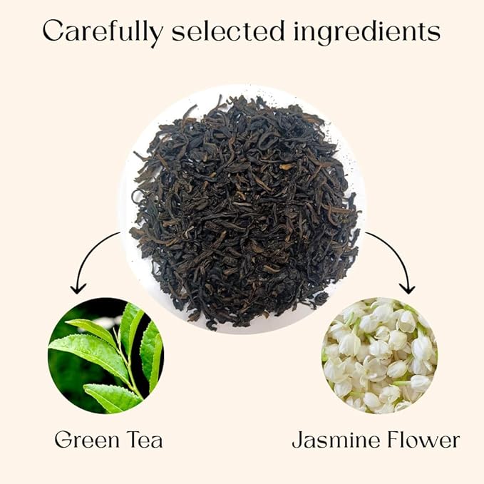 Jasmine Green Tea Bags, 50 Counts, Mountain Loose Leaf Green Tea, Flavored, Delightful Aroma, Sugar Free, 100% Natural Gluten Free, Medium Caffeine Brew As Hot, Cold Or Iced Tea-FlexoryFit