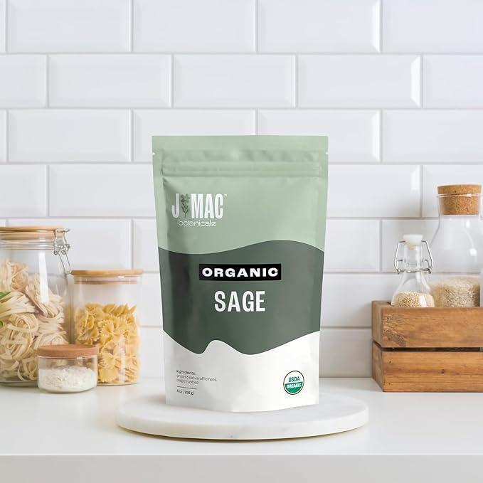 J Mac Botanicals, Organic Rubbed Sage (4 oz), Certified USDA Organic, Dried Rubbed Sage Leaf. Culinary Grade-excellent for sausage making, fresh Albanian harvest-FlexoryFit
