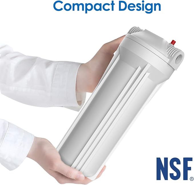 SimPure Whole House Water Filter Housing, Inline Water Filter for Home, Universal 10 inch Sediment Filter with 3/4 NPT Inlet and Outlet, Heavy Duty Steel Bracket, 4 Screws, Wrench