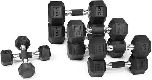 WF Athletic Supply Rubber Encased Hex Dumbbells with Rubber Grip Contoured Handle for Muscle Toning, Strength Building & Full Body Workout-FlexoryFit