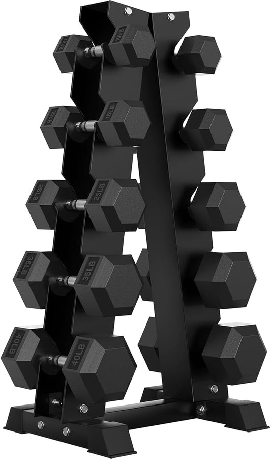 Hex Dumbbell Sets with Rack, 60-550 lb Rubber Encased Exercise & Fitness Dumbbells Set with Rack Option, Hand Weight for Strength Training, Weight Dumbbells-FlexoryFit