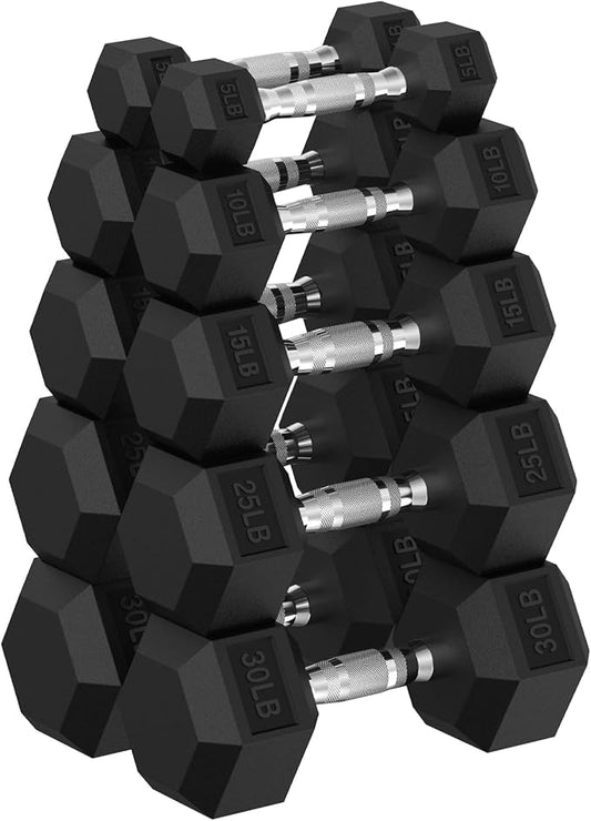 Hex Dumbbell Set, 30-480 lb Set Rubber Encased Exercise & Fitness Dumbbells, Weights Dumbbells Set, Hand Weight for Strength Training-FlexoryFit