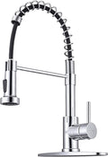 WEWE Chrome Kitchen Faucet, Faucet for Kitchen Sink with Pull Down Sprayer Kitchen Faucet with Deck Plate Stainless Steel Single Handle Spring for Farmhouse Utility Bar Laundry Sinks