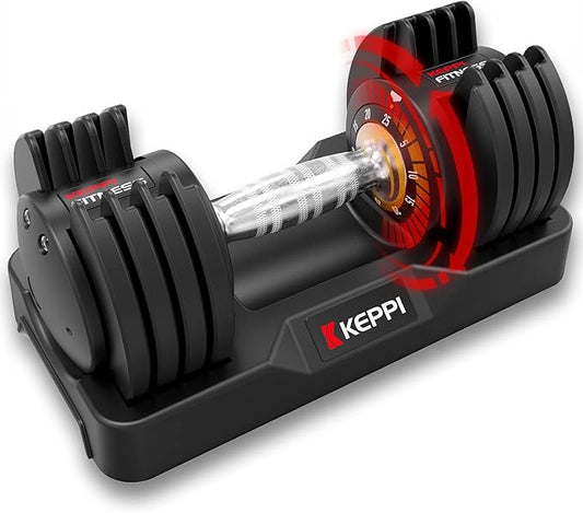 Keppi Adjustable Dumbbells Set-25lb/40lb/55lb/60lb, Anti-Slip Metal Fast Adjust Weight Handle, Exercise & Fitness for Full Body Workout - Adjustable Dumbbell Series-FlexoryFit