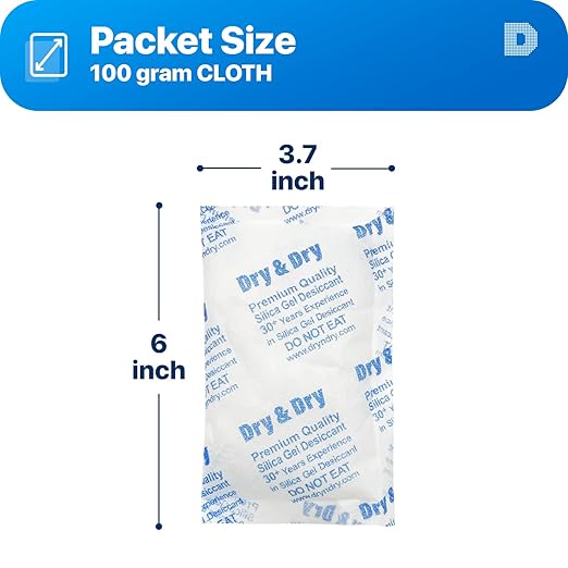 Dry & Dry 100 Gram [30 Packets] Silica Gel Packets Desiccants, Silica Packets - Rechargeable Silica Gel Packs, Desiccants Packets, Silica Gel