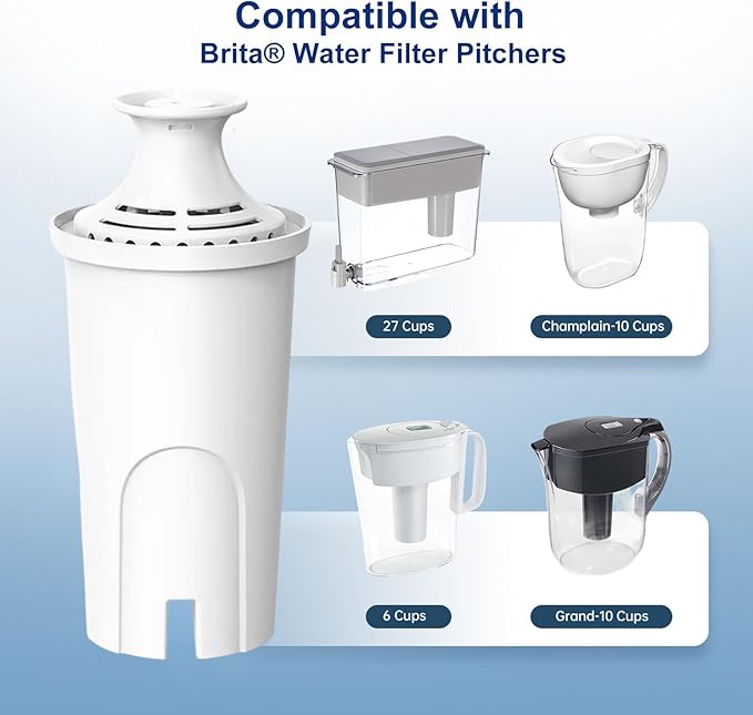 Replacement for Brita® Water Filter, Pitchers and Dispensers, Classic 35557, OB03, Mavea® 107007, Reduces Chlorine, Last Up to 2 Months (3 Pack)