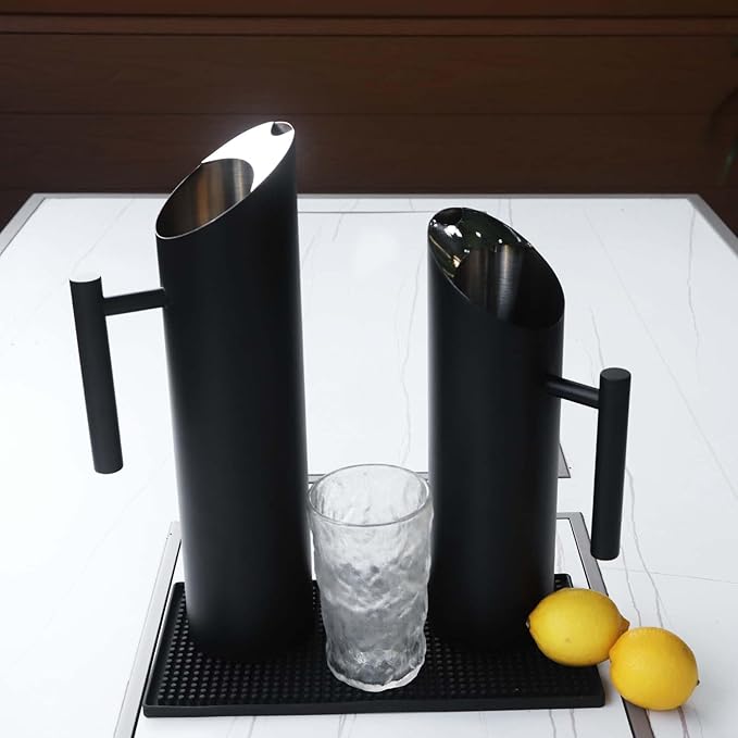 Black Metal Water Pitcher 70oz Stainless Steel Pitcher with Ice Guard Restaurant Modern Serving Pitcher Carafe for Cold Drinking by GWENBHMTOOL