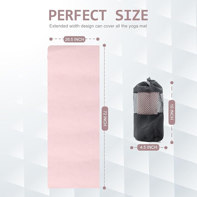 Eunzel Hot Yoga Towel, Super Absorbent Yoga Mat Towel Soft Suede Microfiber Non-Slip Towel for Bikram Pilates and Yoga Mats 72" x 26.5", Pink-FlexoryFit