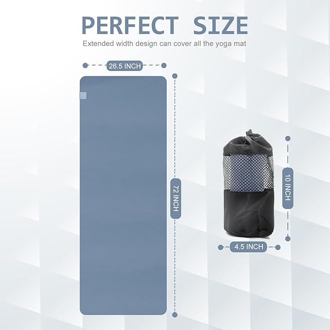 Eunzel Hot Yoga Towel, Super Absorbent Yoga Mat Towel Soft Suede Microfiber Non-Slip Towel for Bikram Pilates and Yoga Mats 72" x 26.5", Navy-FlexoryFit