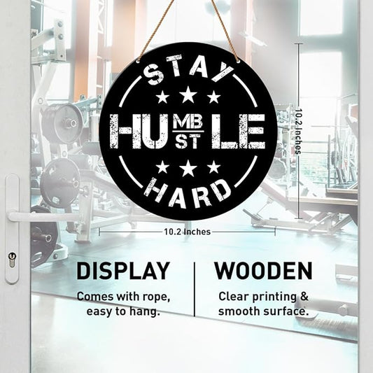 Gym Signs Wall Decor, Home Gym Motivational Wall Decor Gym Hanging Signs Decorations for Fitness Workout Room Gift for Woman Man Gym Enthusiast, Stay Humble Hustle Hard-FlexoryFit
