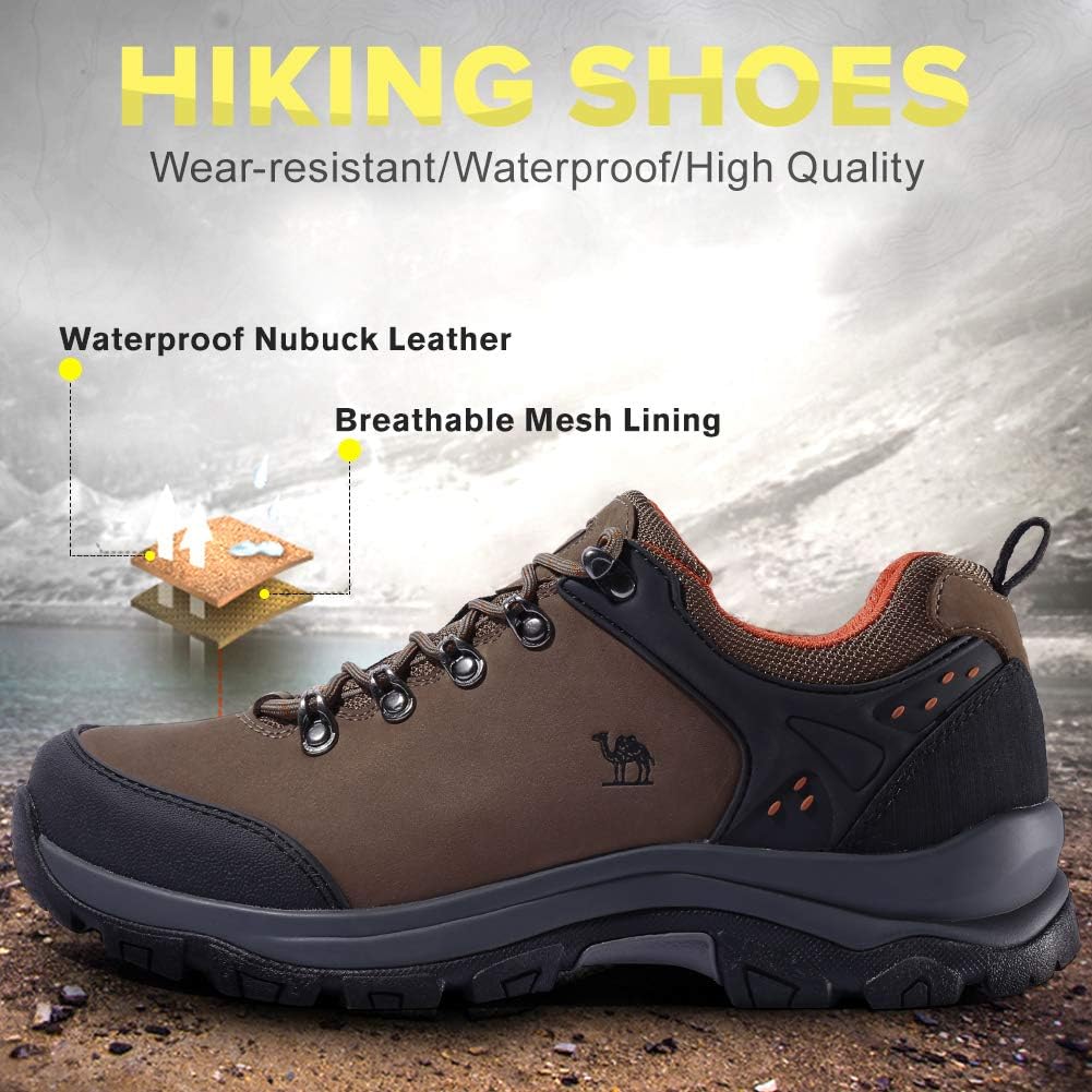 CAMEL CROWN Hiking Shoes Men Trekking Shoe Low Top Outdoor Walking Waterproof Leather Trail Sneakers