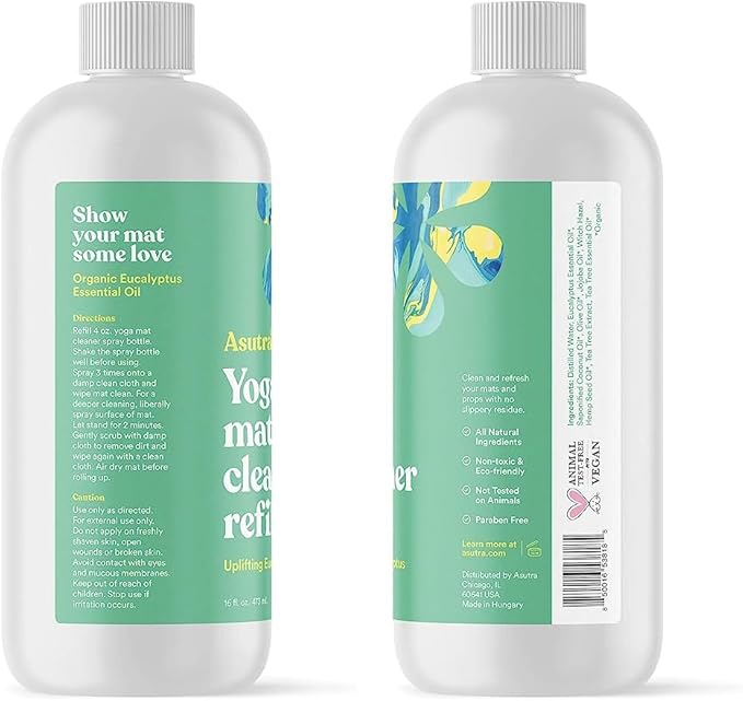ASUTRA Yoga Mat Cleaner Spray Refill (Uplifting Eucalyptus), 16 fl oz - No Slippery Residue, Organic Essential Oils Deep-Cleansing for Fitness Gear & Gym Equipment-FlexoryFit