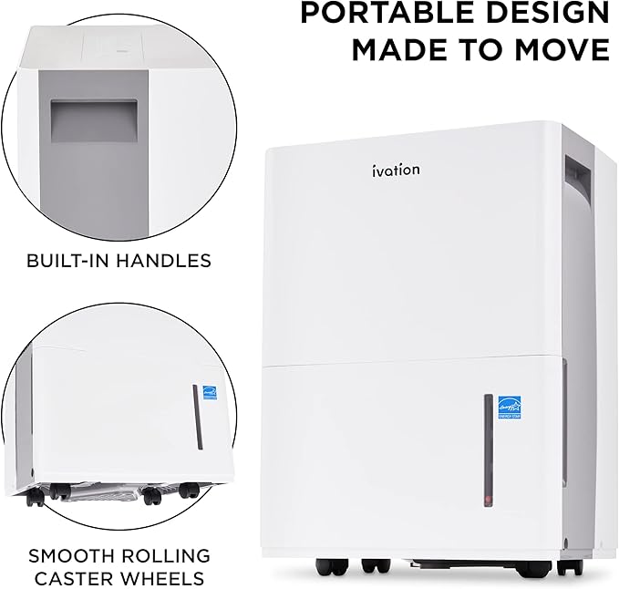 Ivation 1,500 Sq. Ft Energy Star Dehumidifier, Large Capacity Compressor De-humidifier for Extra Big Rooms and Basements w/Continuous Drain Hose Connector, Humidity Control, Auto Shutoff and Restart