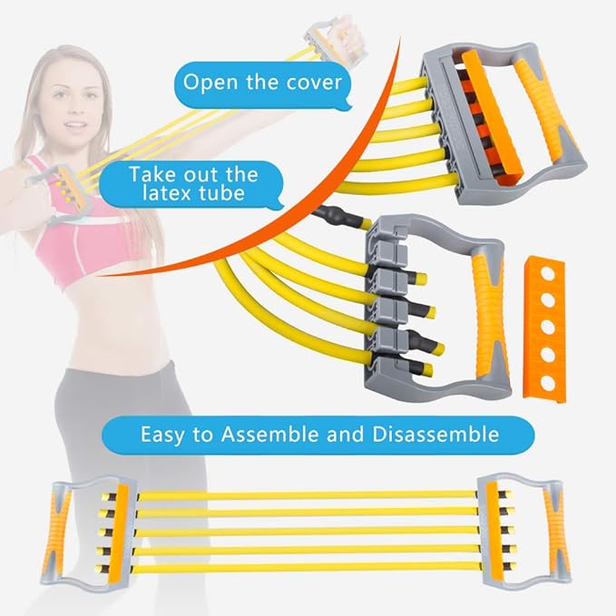 TOCO FREIDO Chest Expander | Arm Training, 5 Tubes Ajustable Arm Strength Trainer, Exercise Resistance Bands for Home Fitness Muscle Training Body Building-FlexoryFit