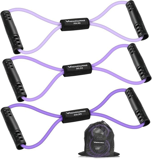 Figure 8 Fitness Resistance Bands with Handles - Exercise Tube Band Set of 3 for Arm and Shoulder Stretch, Rope 8 Word Elastic for Women and Men-FlexoryFit
