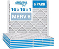 Aerostar 16x16x1 MERV 6 Pleated Air Filter, AC Furnace Air Filter, 6 Pack (Actual Size: 15 3/4"x15 3/4"x3/4")