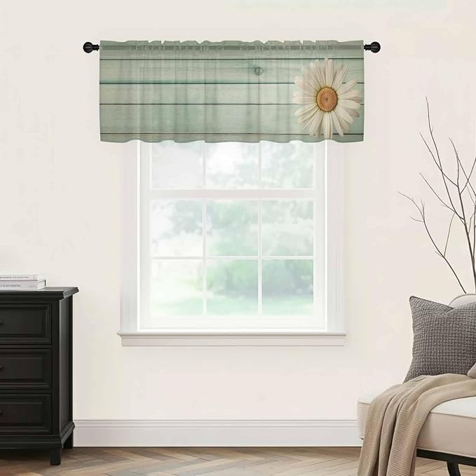 Daisy Flower Sheer Valances for Windows 42"x12", Light Filtering Kitchen - Image 9