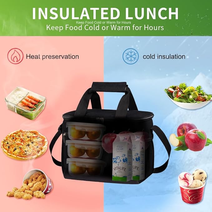 iknoe Large Foldable Cooler Bag, 8.5L Insulated Lunch Bag, Leakproof Lunch Cooler Tote with Multi-Bag Design Suitable for Beach, Picnic and Office Use, Black 15-Can-FlexoryFit